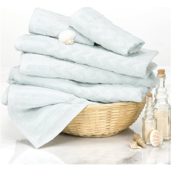 6-Piece Cotton Deluxe Plush Bath Towel Set – Chevron Pattern Plush Sculpted Spa - Picture 2 of 6